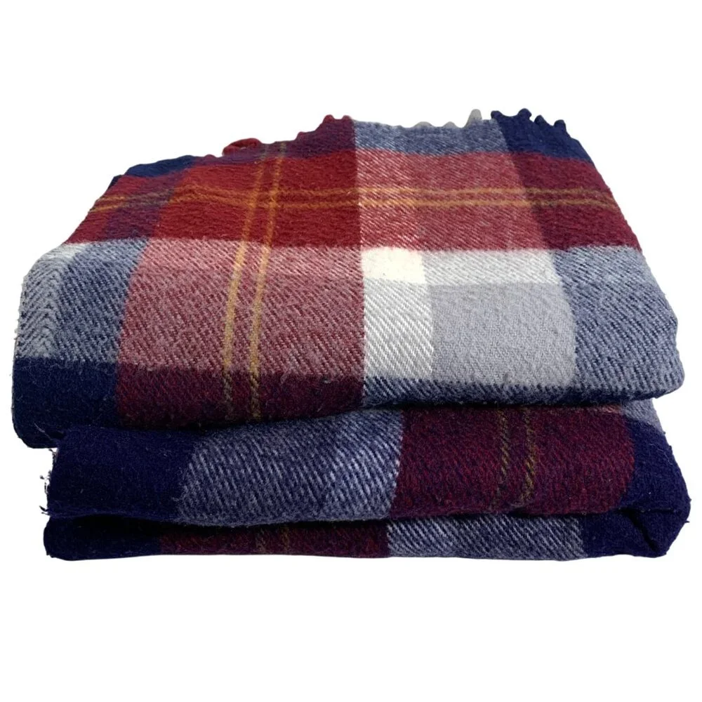 VTG Lot of 2 FARIBO Plaid Tartan Stadium Lap Blanket Throws Acrylic Made In USA